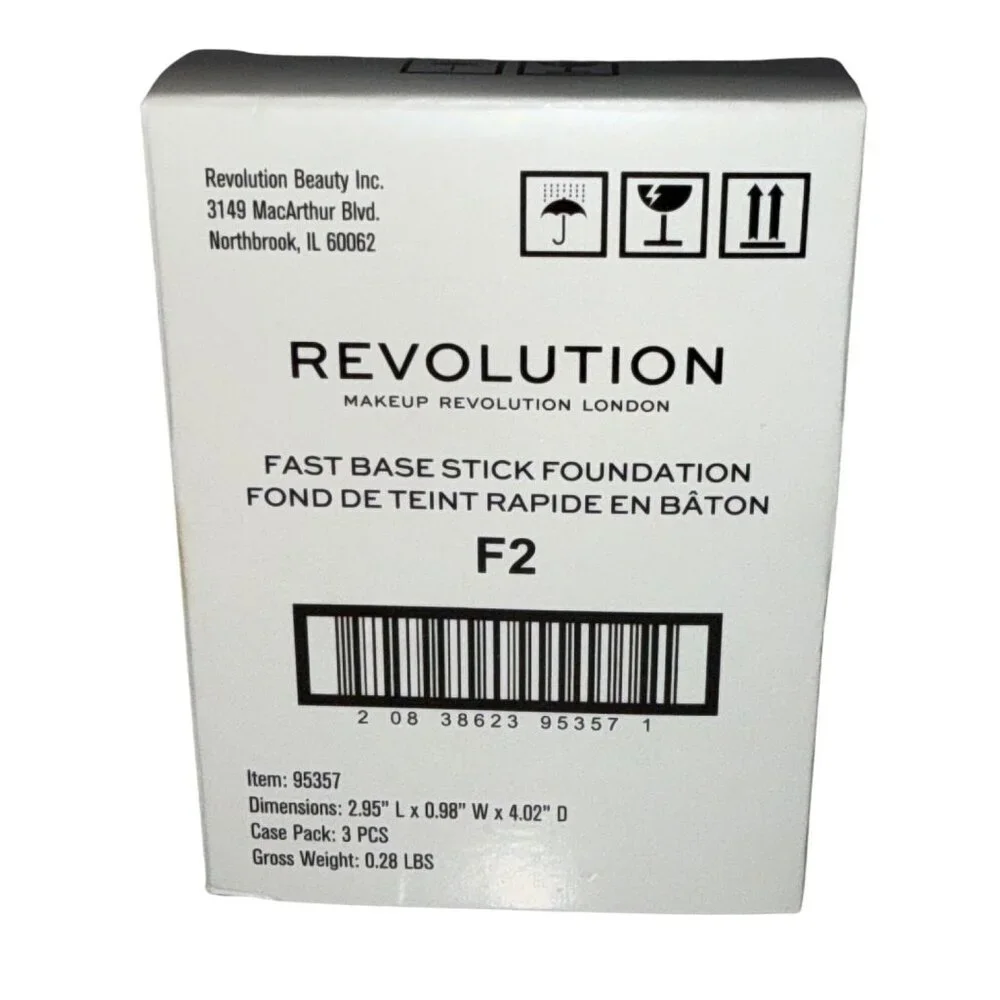 Makeup Revolution Fast Base Stick Foundation F2 0.21oz / 6.2g – Lot of 3 – New